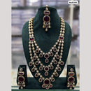 JCM Gold Plated Pota Stone And Polki Kundan Long Necklace Set