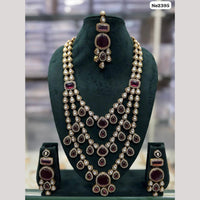 JCM Gold Plated Pota Stone And Polki Kundan Long Necklace Set