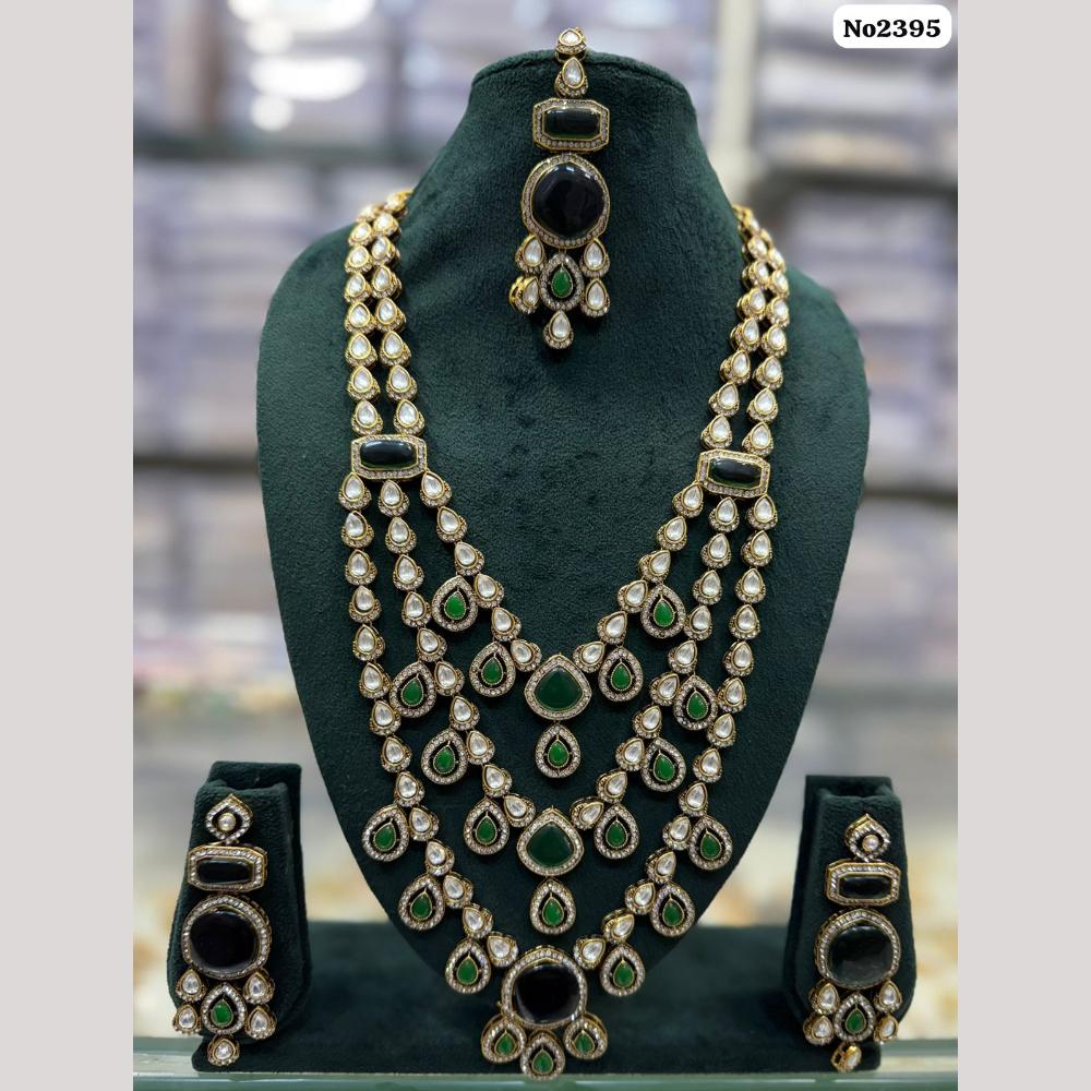 JCM Gold Plated Pota Stone And Polki Kundan Long Necklace Set