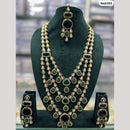 JCM Gold Plated Pota Stone And Polki Kundan Long Necklace Set