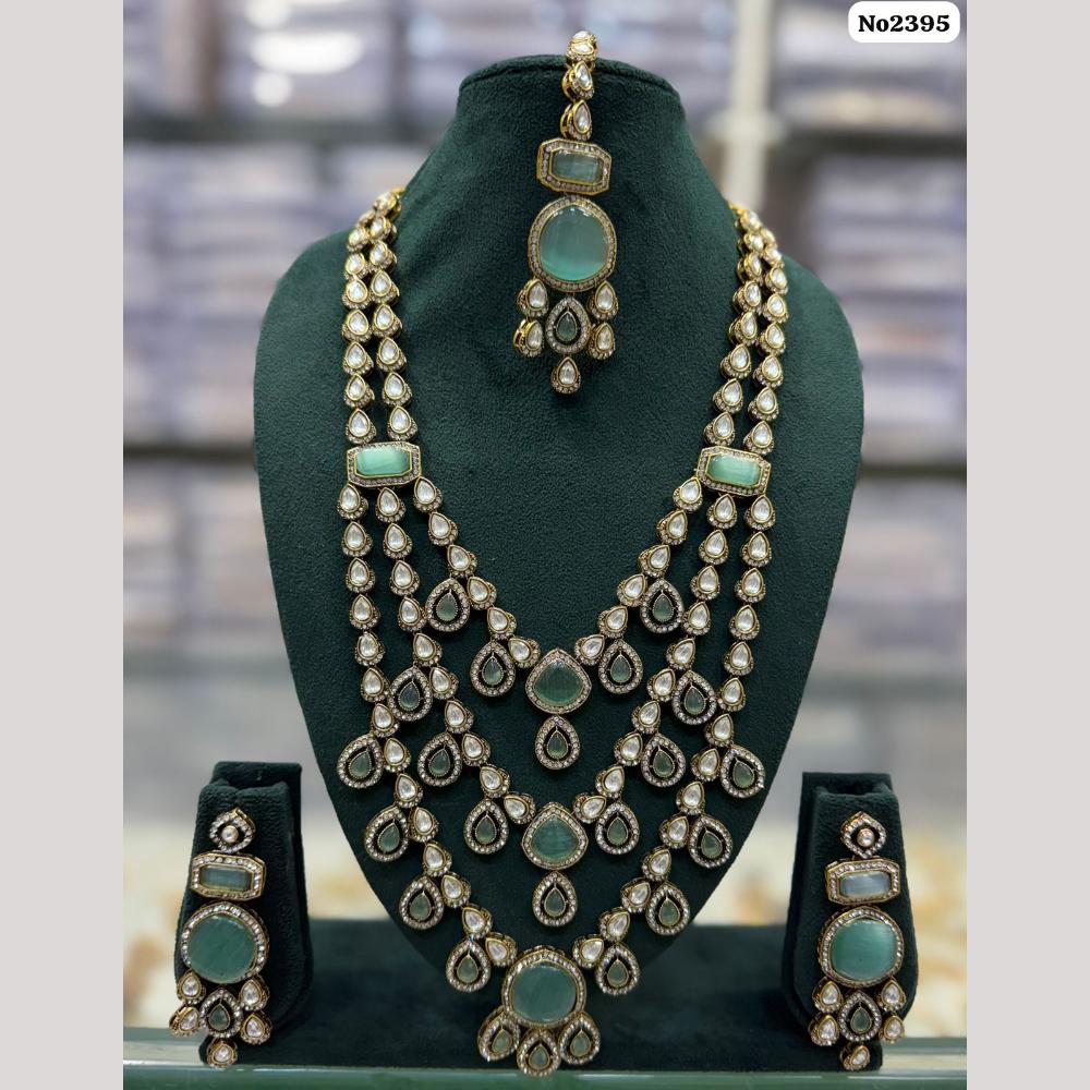 JCM Gold Plated Pota Stone And Polki Kundan Long Necklace Set