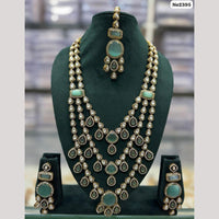 JCM Gold Plated Pota Stone And Polki Kundan Long Necklace Set