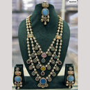 JCM Gold Plated Pota Stone And Polki Kundan Long Necklace Set