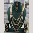 JCM Gold Plated Pota Stone And Polki Kundan Long Necklace Set