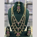 JCM Gold Plated Pota Stone And Polki Kundan Long Necklace Set
