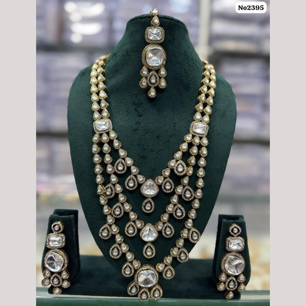 JCM Gold Plated Pota Stone And Polki Kundan Long Necklace Set
