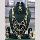 JCM Gold Plated Pota Stone And Polki Kundan Long Necklace Set