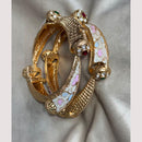 JCM Traditional Gold Finish Pota Stone And Meenakari Openable  Bangles Set