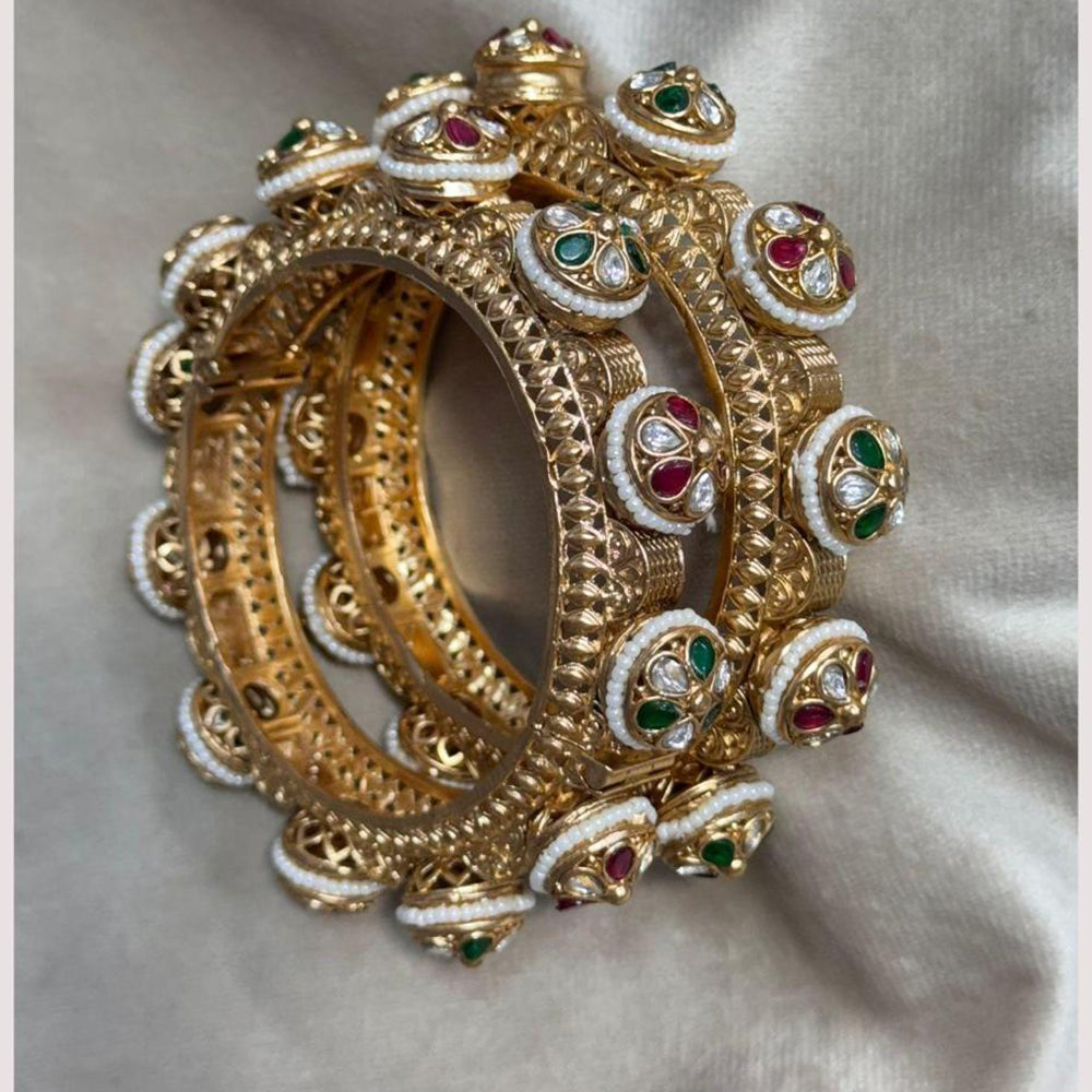 JCM Traditional Gold Finish Pota Stone And Pearl Bangles Set