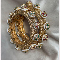 JCM Traditional Gold Finish Pota Stone And Pearl Bangles Set