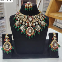 JCM Gold Plated Polki Kundan Stone And Beads Necklace Set