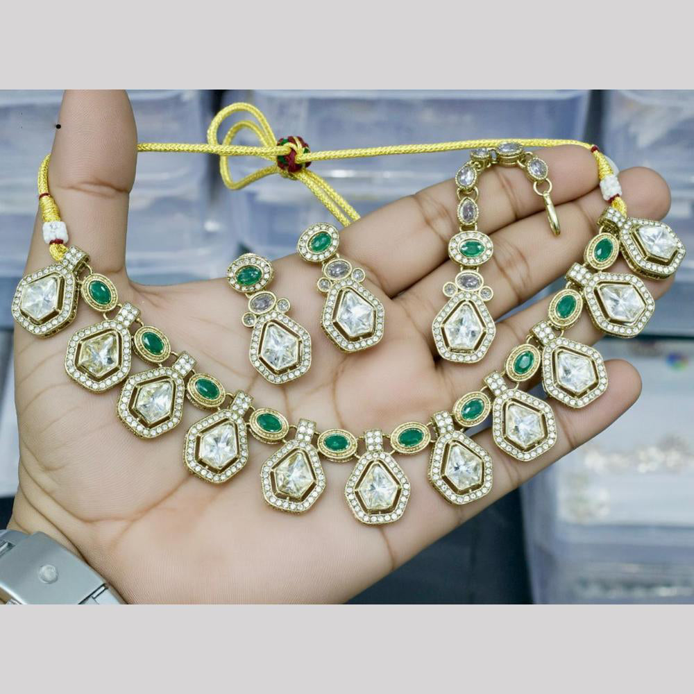 JCM  Gold Plated Polki Kundan Stone Necklace Set