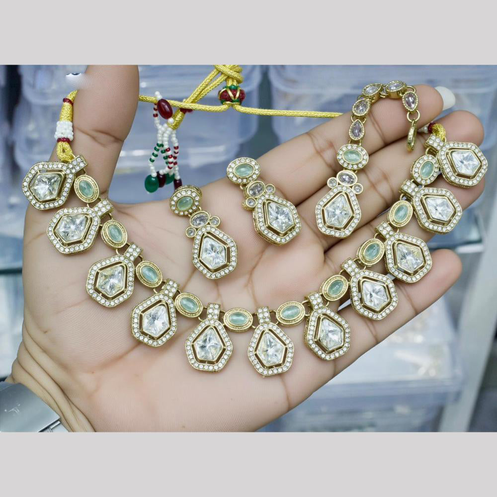 JCM  Gold Plated Polki Kundan Stone Necklace Set