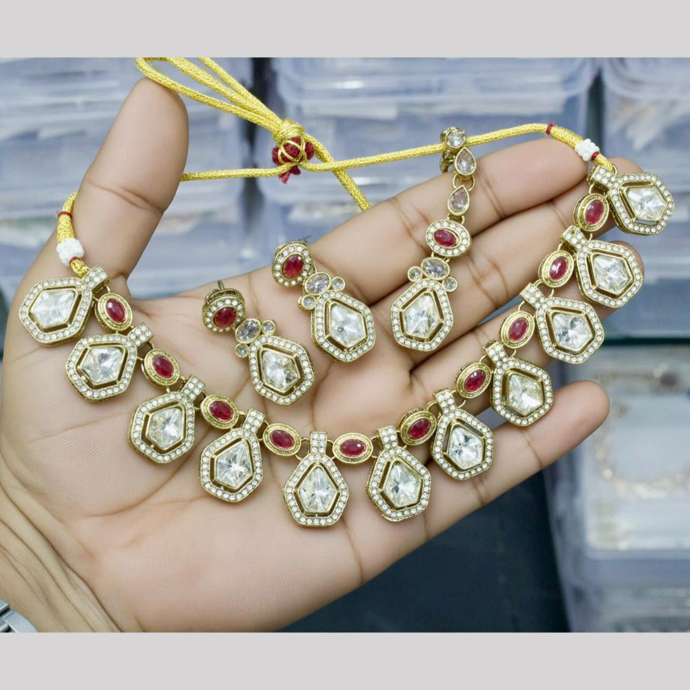 JCM  Gold Plated Polki Kundan Stone Necklace Set