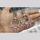 JCM Gold Plated Polki Kundan And American Diamond Pearl Beads Dangler Earrings