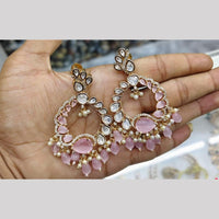 JCM Gold Plated Polki Kundan And American Diamond Pearl Beads Dangler Earrings