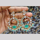 JCM Gold Plated Polki Kundan And American Diamond Pearl Beads Dangler Earrings