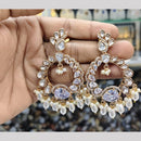 JCM Gold Plated Polki Kundan And American Diamond Pearl Beads Dangler Earrings