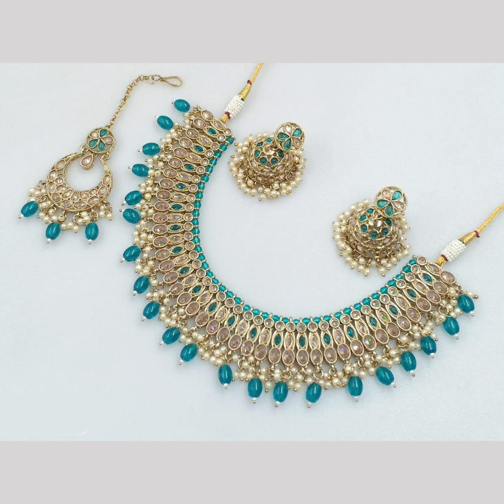 JCM Gold Plated Crystal Stone And Beads Necklace Set