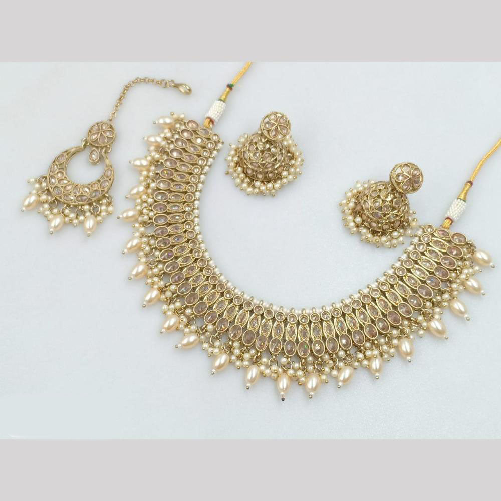JCM Gold Plated Crystal Stone And Beads Necklace Set