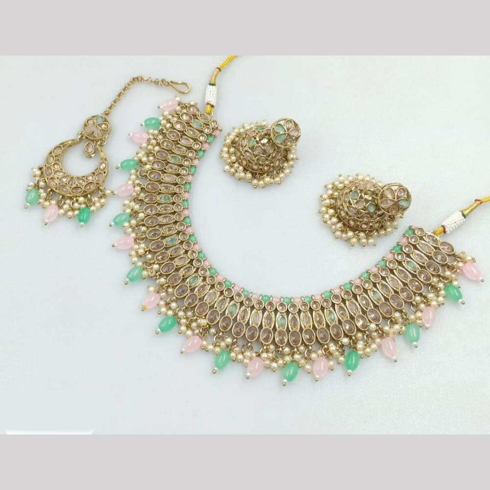 JCM Gold Plated Crystal Stone And Beads Necklace Set