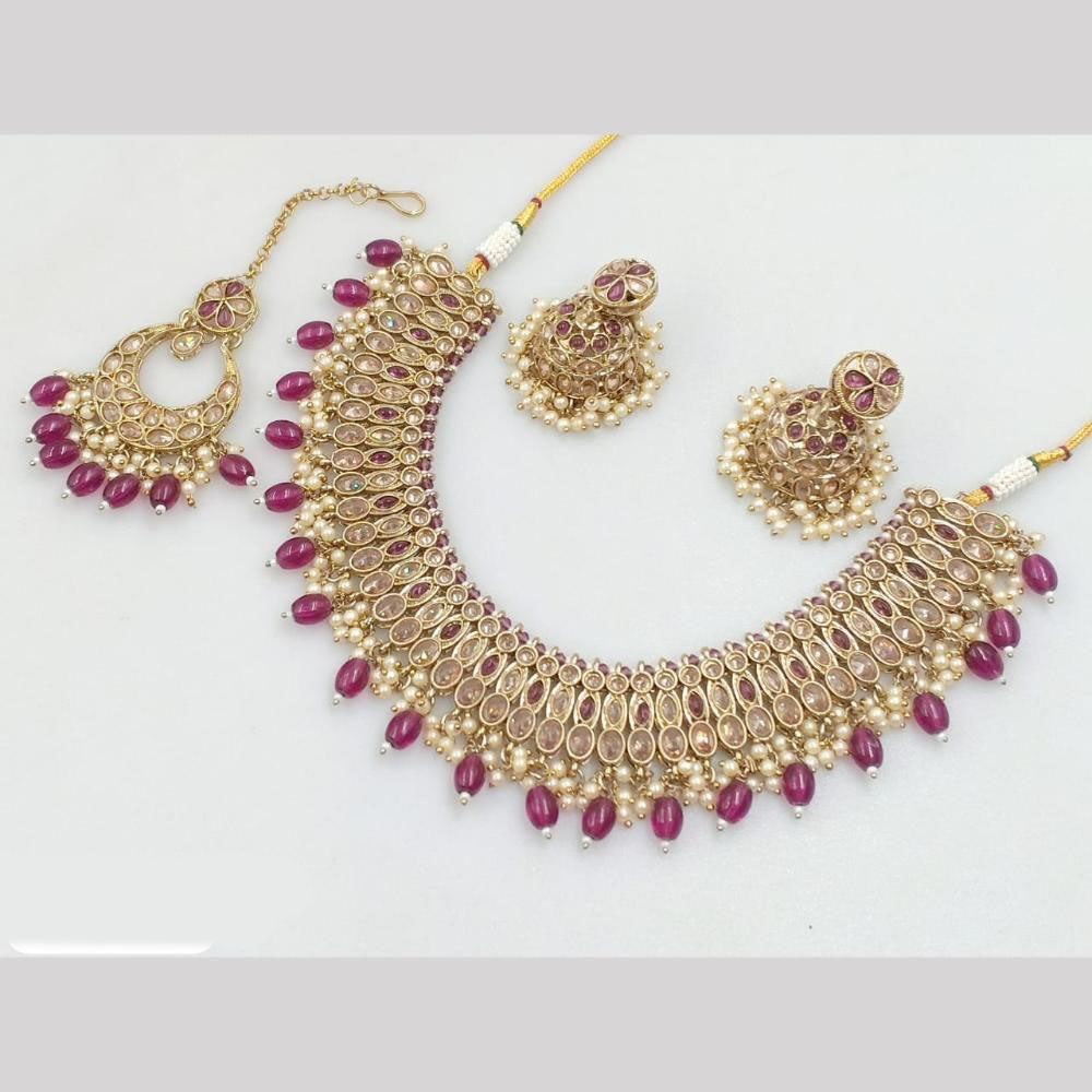JCM Gold Plated Crystal Stone And Beads Necklace Set