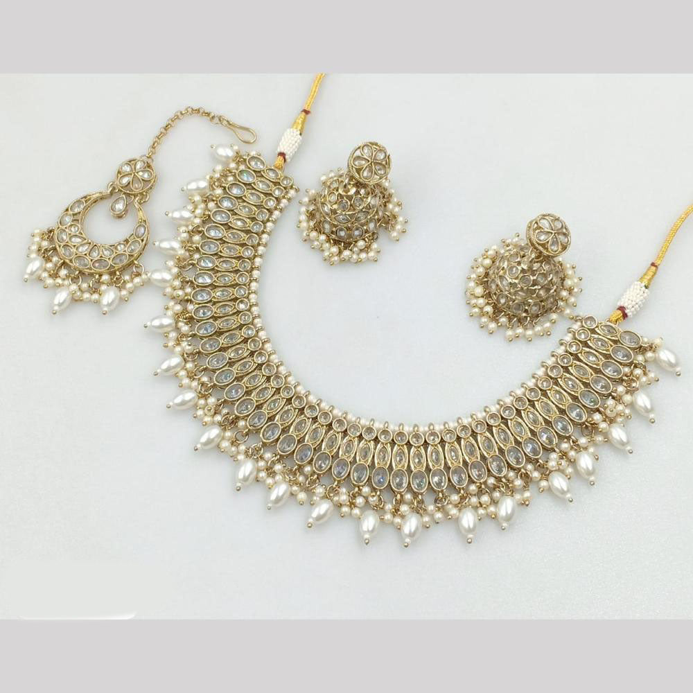 JCM Gold Plated Crystal Stone And Beads Necklace Set