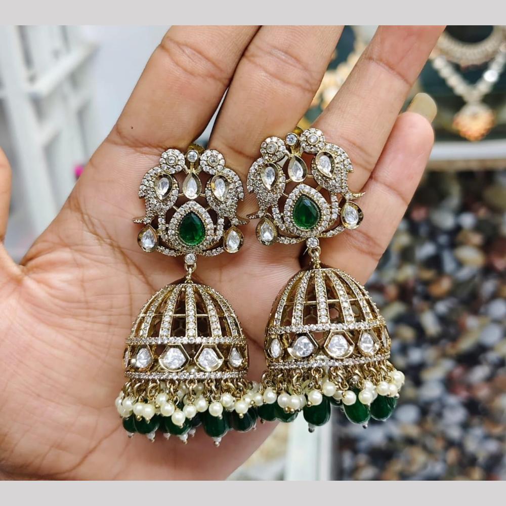 JCM Gold Plated Polki Kundan And Beads Jhumki Earrings