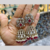 JCM Gold Plated Polki Kundan And Beads Jhumki Earrings