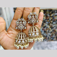 JCM Gold Plated Polki Kundan And Beads Jhumki Earrings