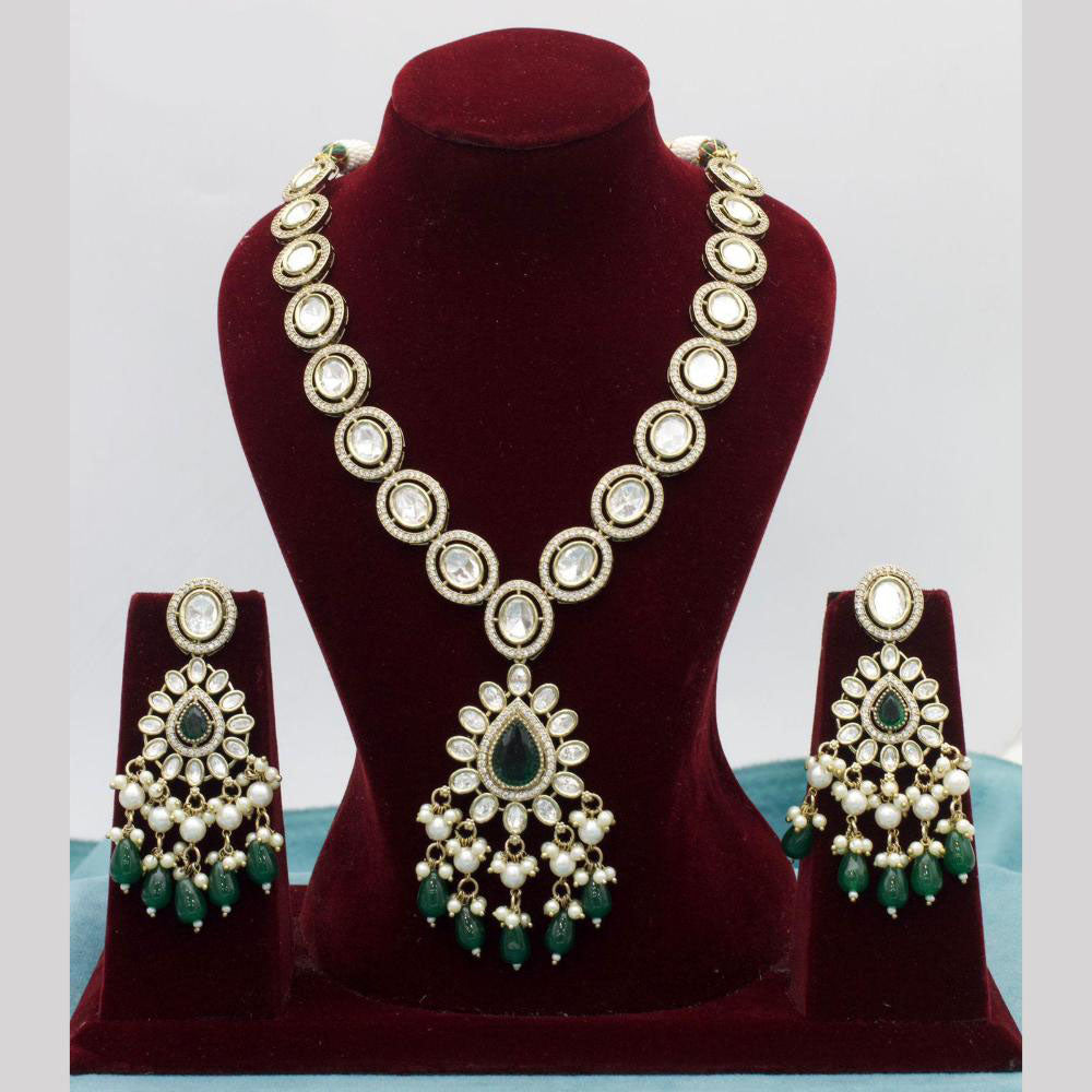 JCM Gold Plated Polki Kundan Stone And Beads Necklace Set