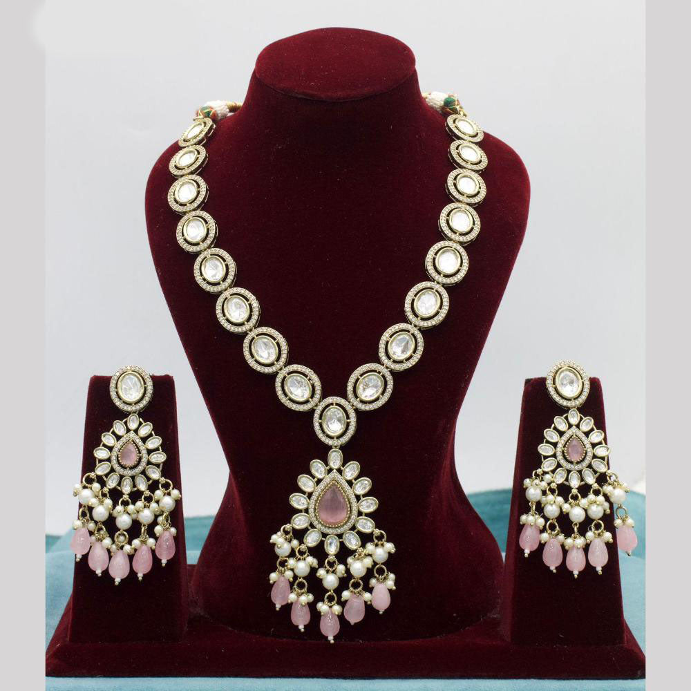JCM Gold Plated Polki Kundan Stone And Beads Necklace Set