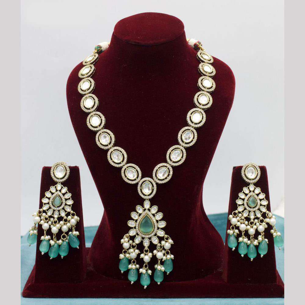 JCM Gold Plated Polki Kundan Stone And Beads Necklace Set