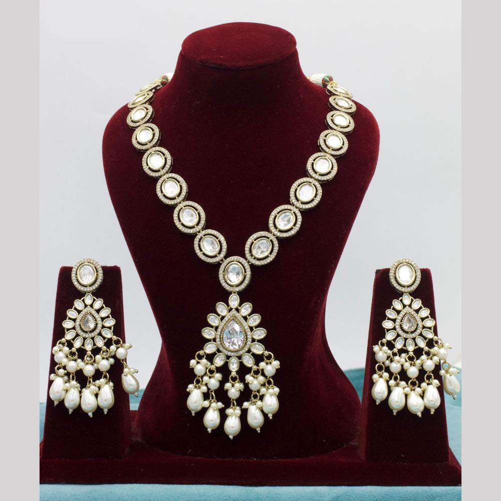 JCM Gold Plated Polki Kundan Stone And Beads Necklace Set