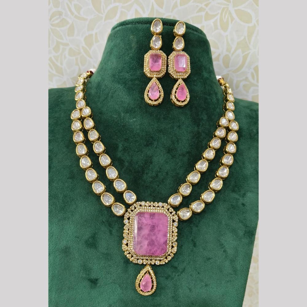 JCM Gold Plated Polki Kundan Stone Necklace Set