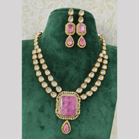 JCM Gold Plated Polki Kundan Stone Necklace Set
