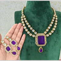JCM Gold Plated Polki Kundan Stone Necklace Set