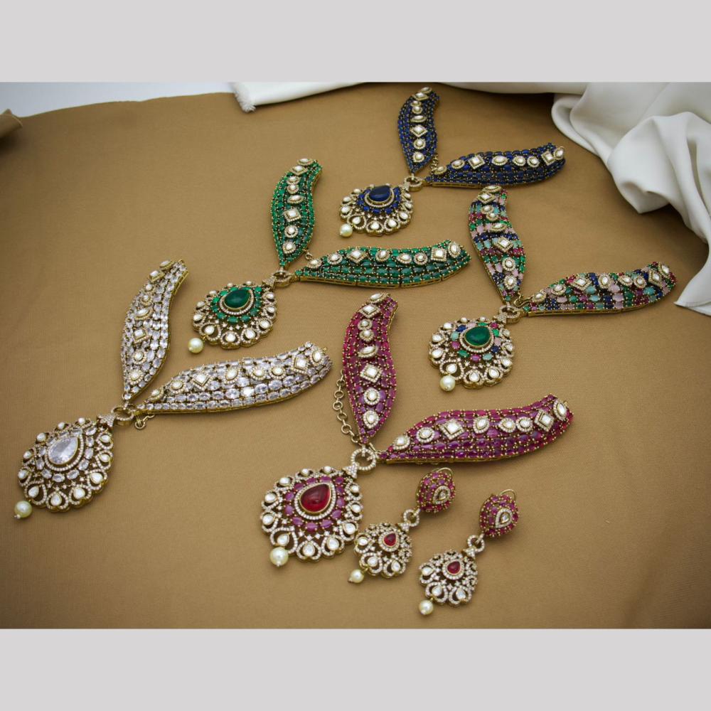 JCM Gold Plated Polki Kundan Stone Necklace Set