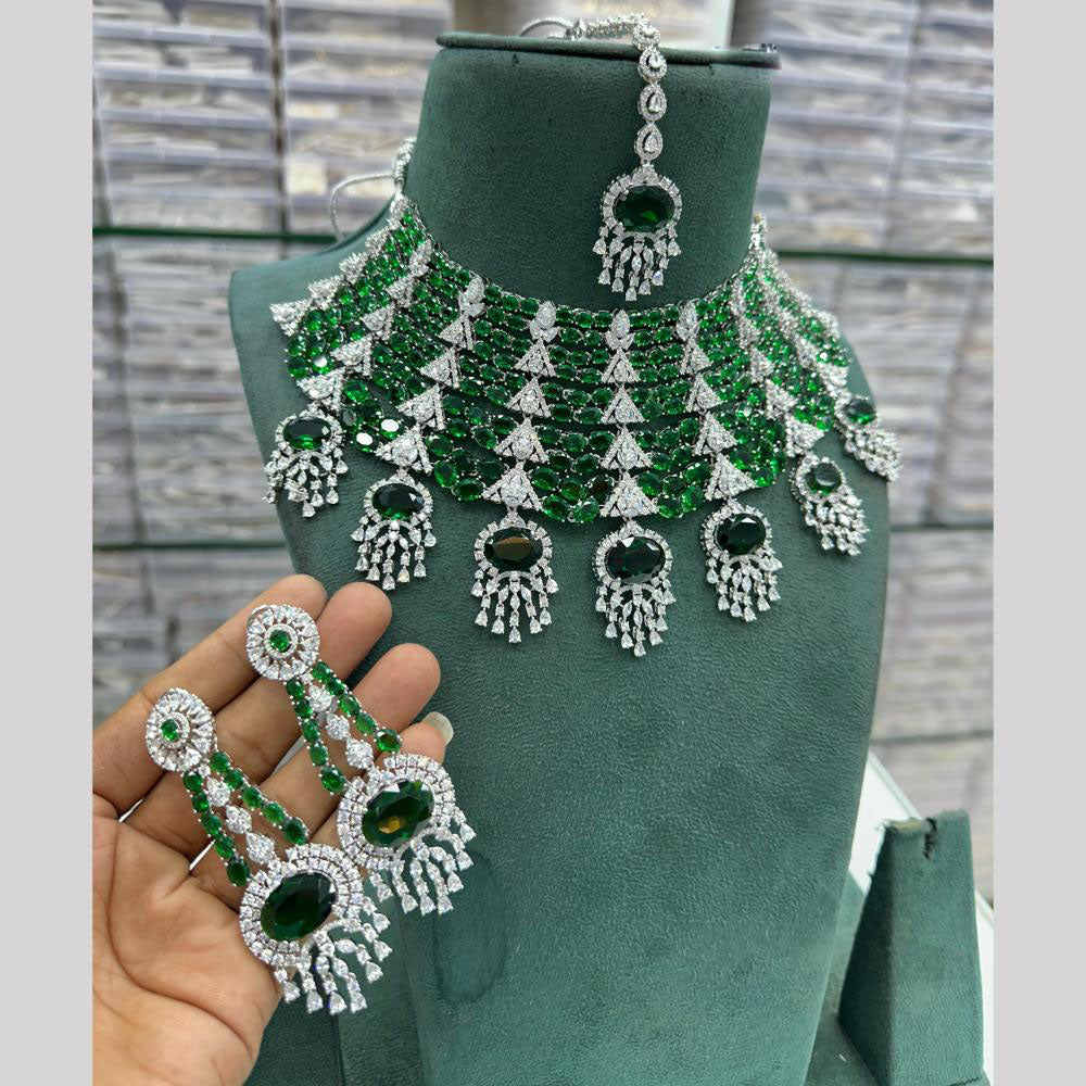 JCM  Silver Plated American Diamond Choker Necklace Set