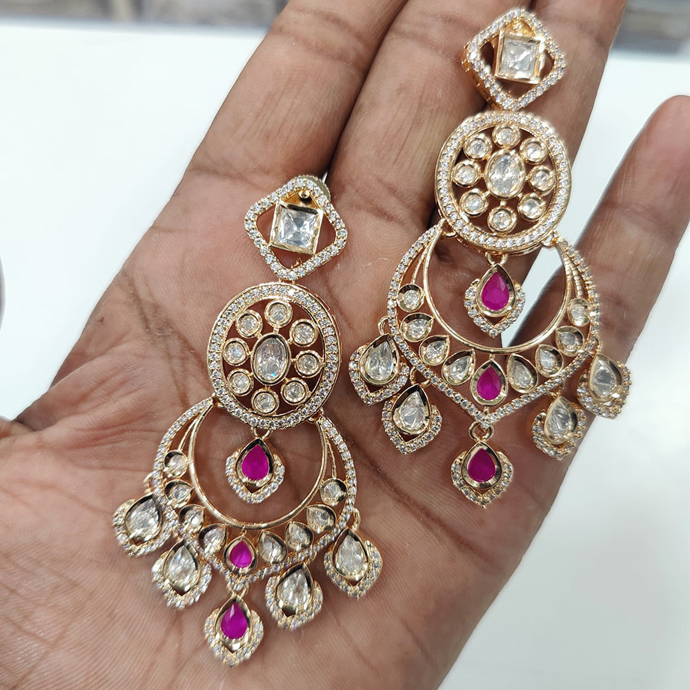 JCM Gold Plated Polki Kundan Stone Dangler Earrings