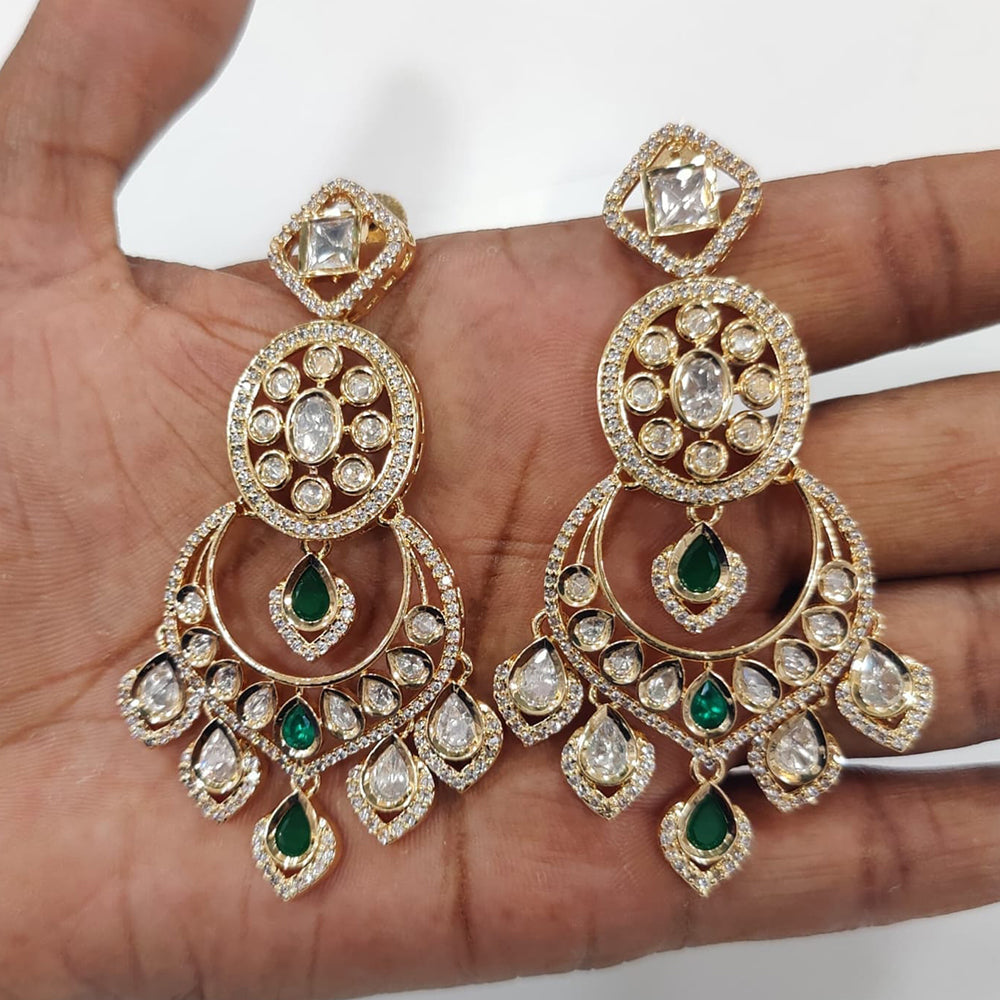 JCM Gold Plated Polki Kundan Stone Dangler Earrings