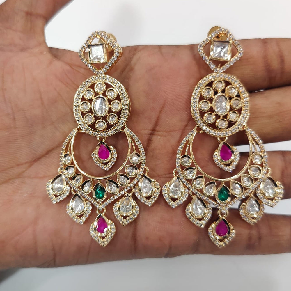 JCM Gold Plated Polki Kundan Stone Dangler Earrings