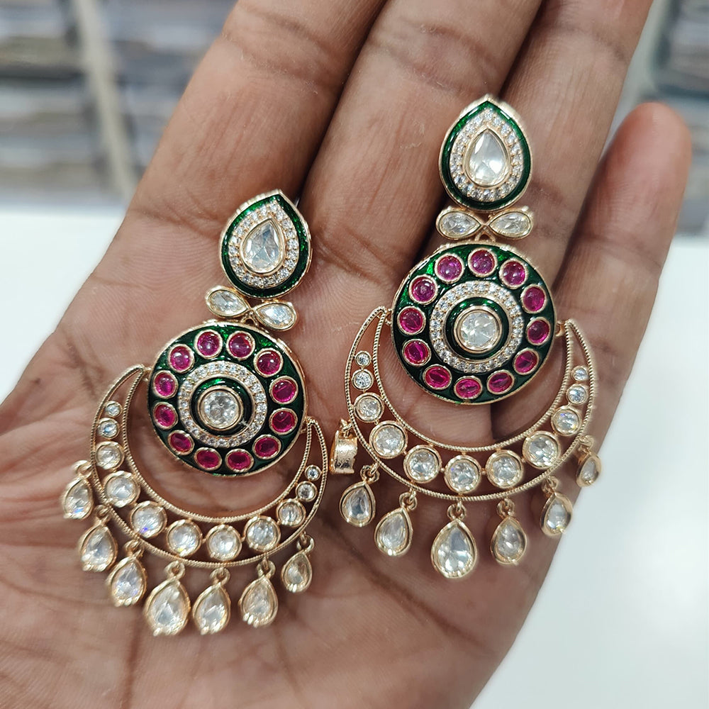 JCM Gold Plated Polki Kundan Stone Dangler Earrings