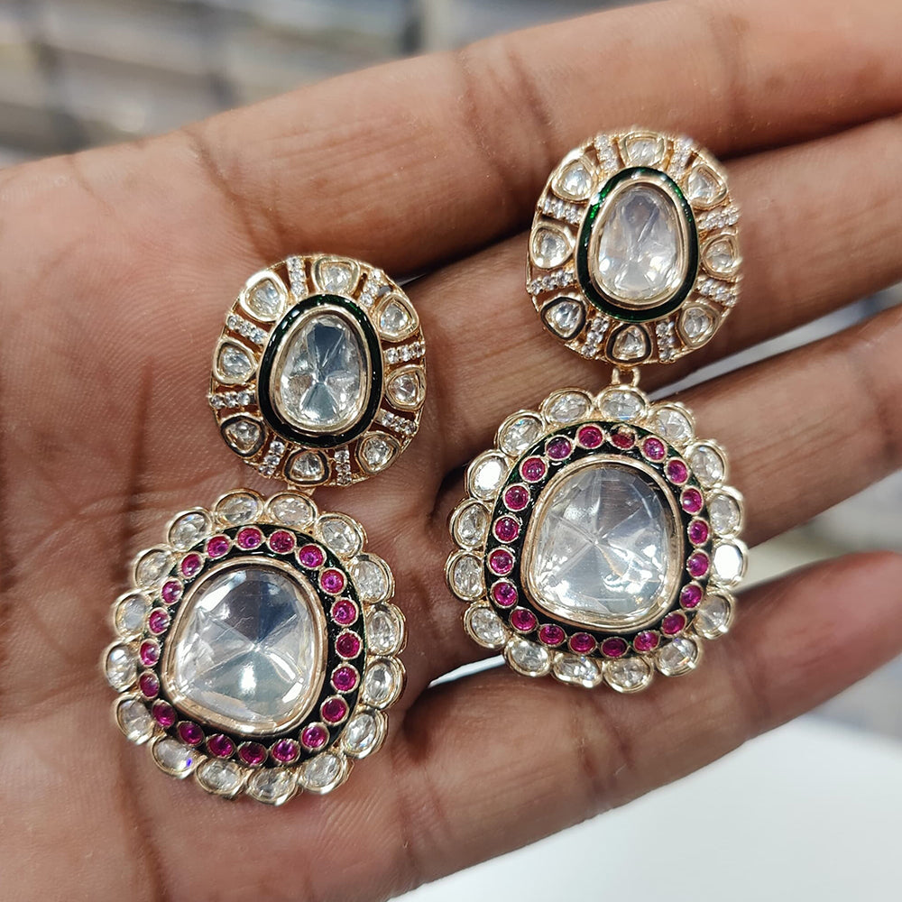 JCM Gold Plated Polki Kundan Stone Dangler Earrings