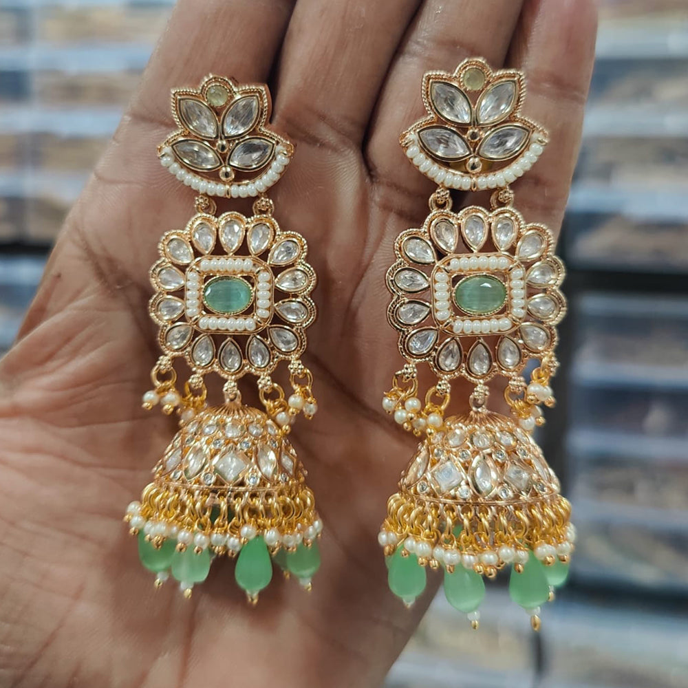 JCM Gold Plated Polki Kundan And Beads Jhumki Earrings