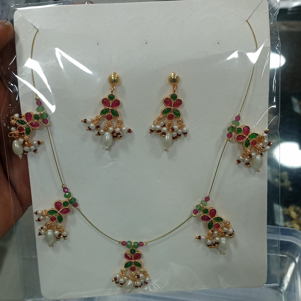 JCM Gold Plated Pota Stone And Pearl Necklace Set