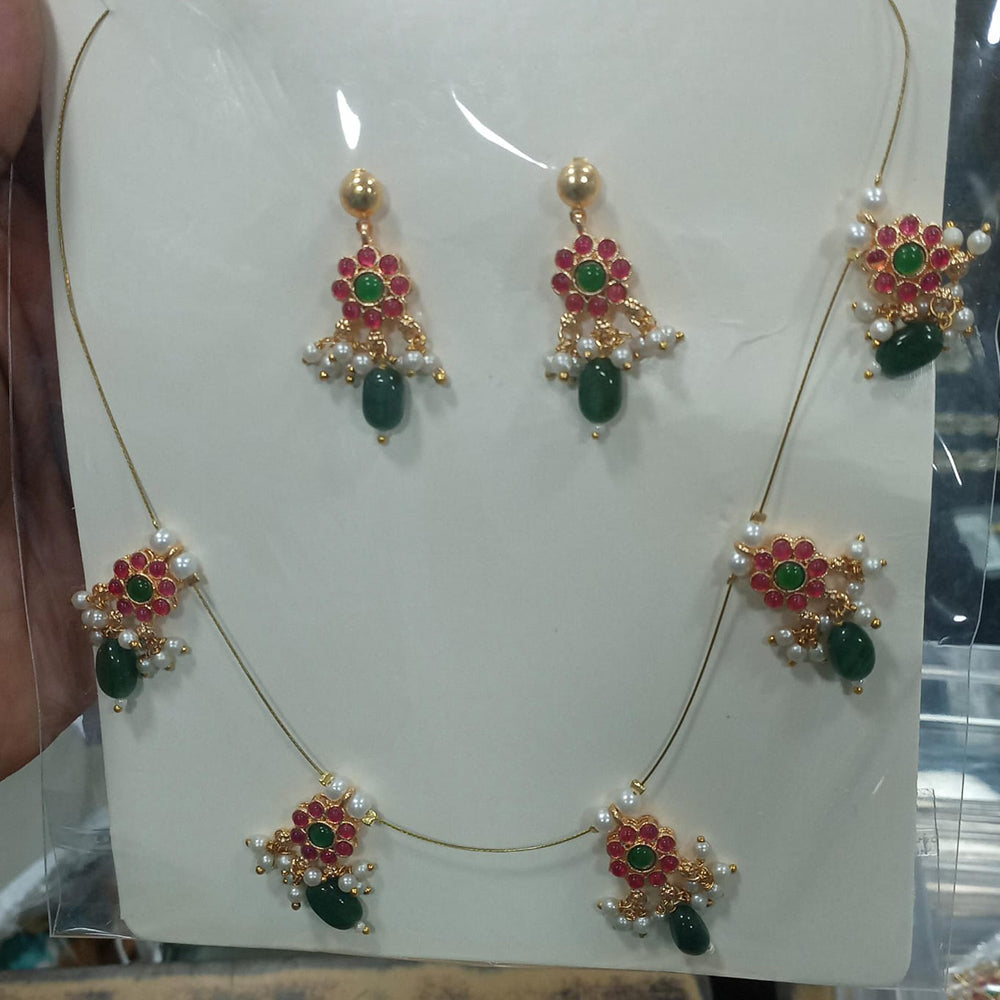 JCM Gold Plated Pota Stone And Pearl Necklace Set