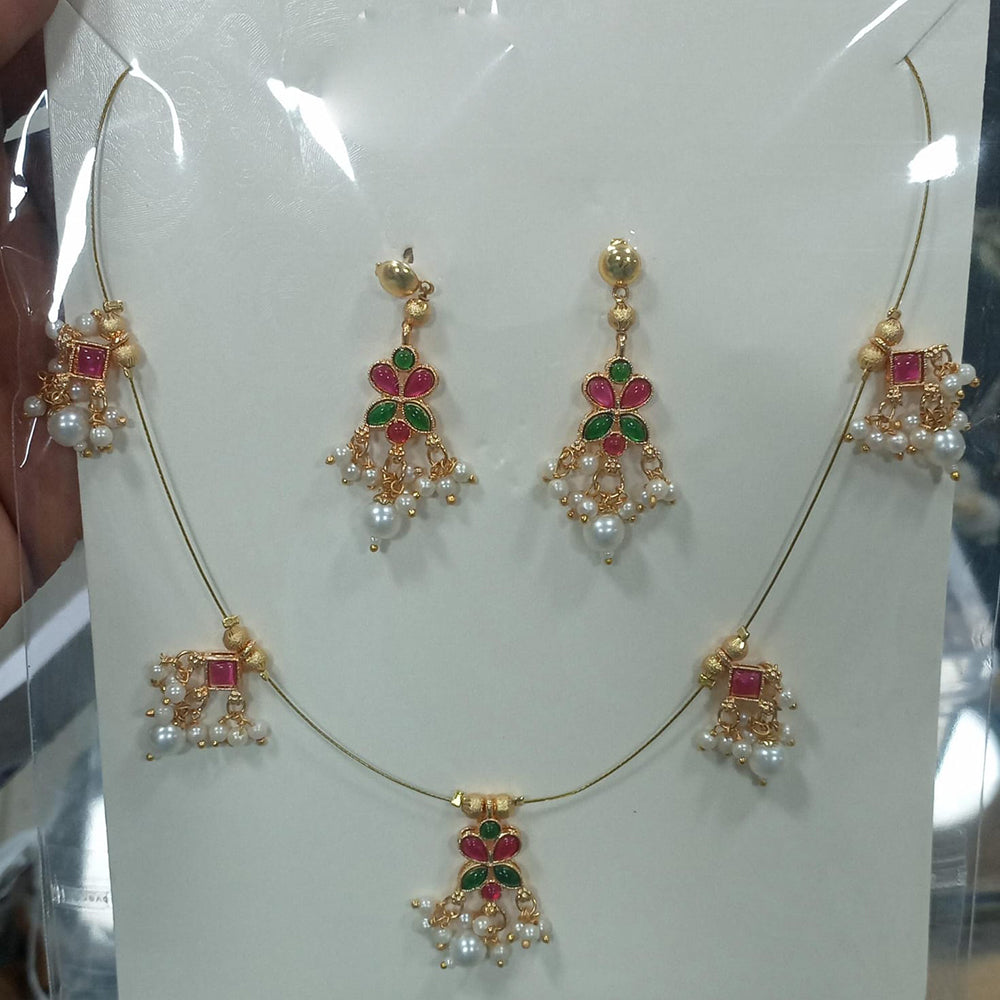 JCM Gold Plated Pota Stone And Pearl Necklace Set