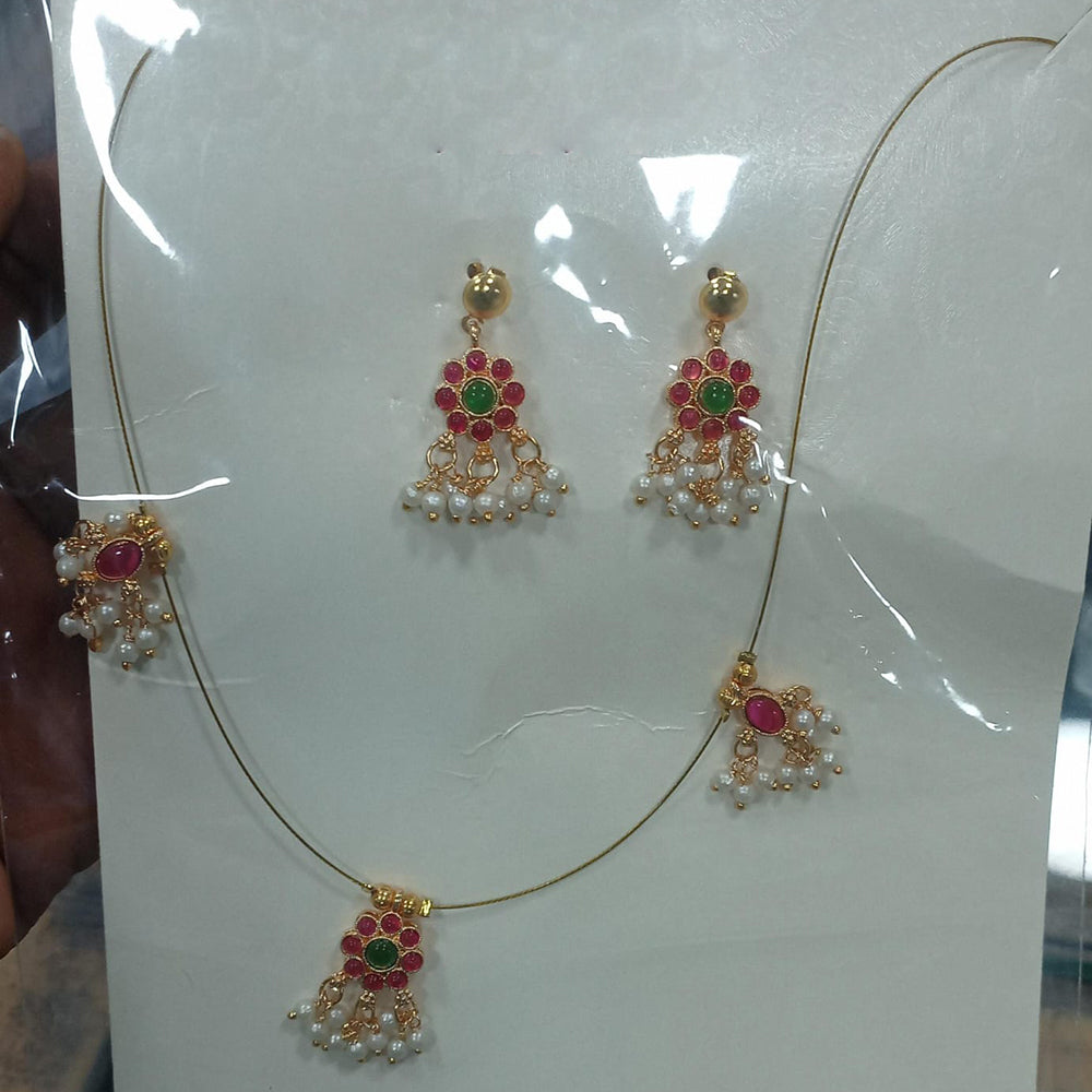 JCM Gold Plated Pota Stone And Pearl Necklace Set