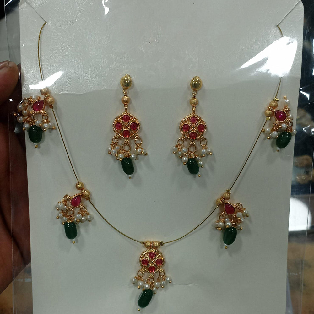 JCM Gold Plated Pota Stone And Pearl Necklace Set